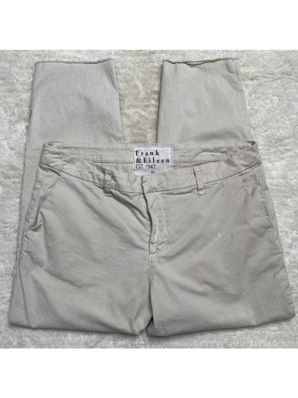 Frank Eileen Wicklow Pants Size 10 Beige Khaki Chino Raw Hem Distressed